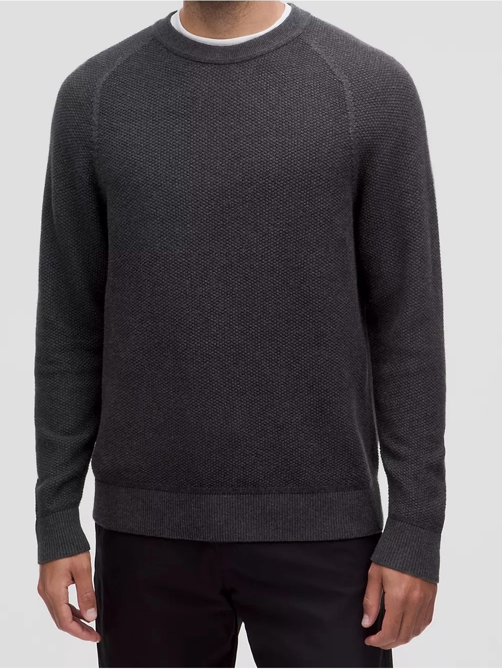 Men's Crewneck Textured Knit Sweater - heathered black